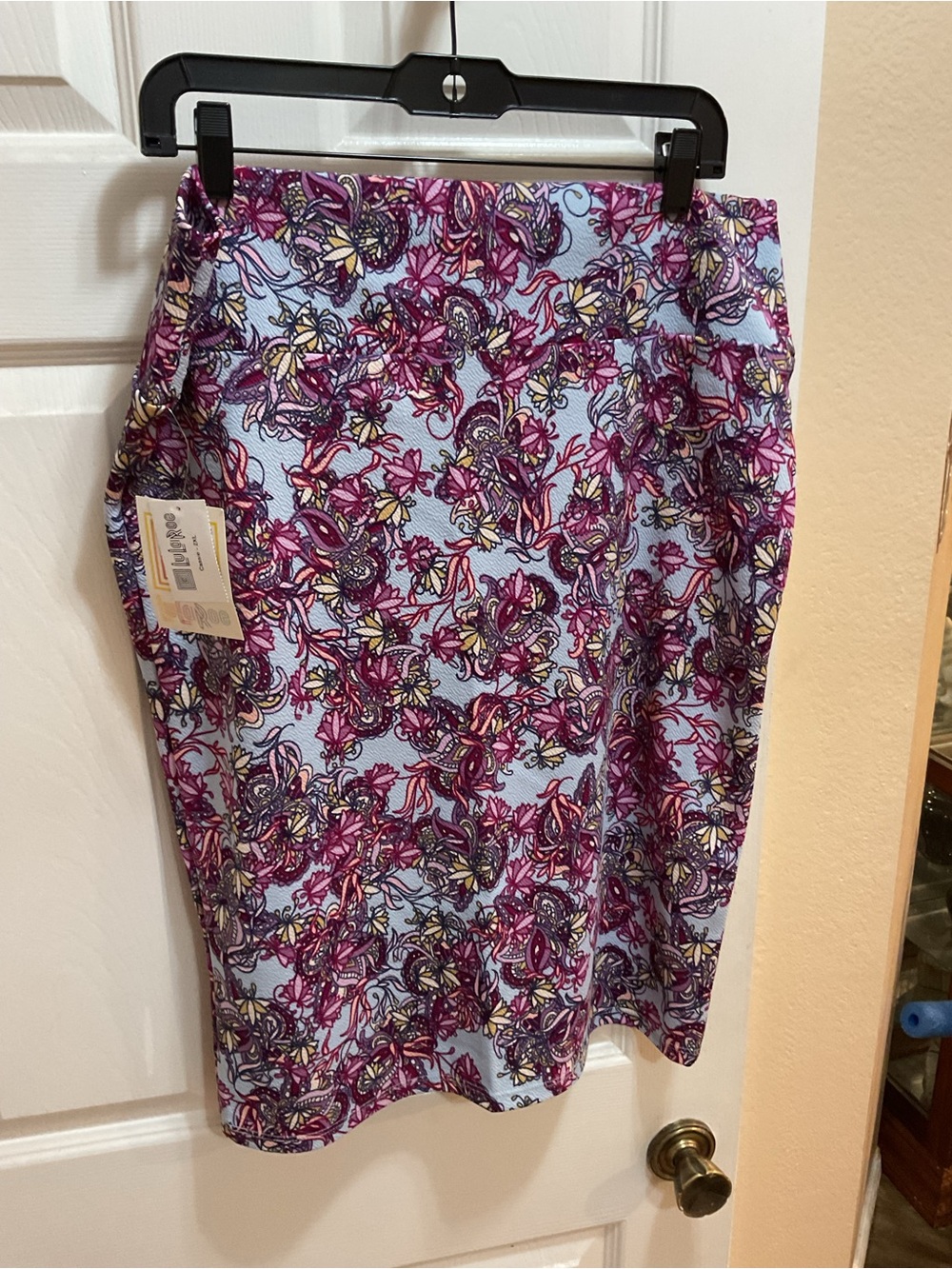 LuLaRoe Cassie Floral Cassie Skirt in Light Blue, Purple & Pink